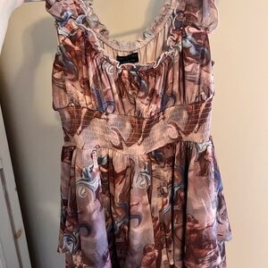 Urban Outfitters Pink and Orange Ruched Ruffled Sundress